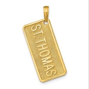 14k Yellow Gold Travel ST. THOMAS License Plate Necklace Charm Pendant